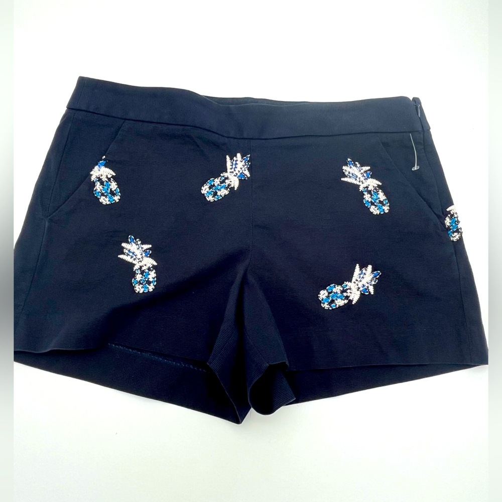 Tropical beaded Pineapple Navy Blue Shorts  w/pockets NEW $49.50  LOFT size 6